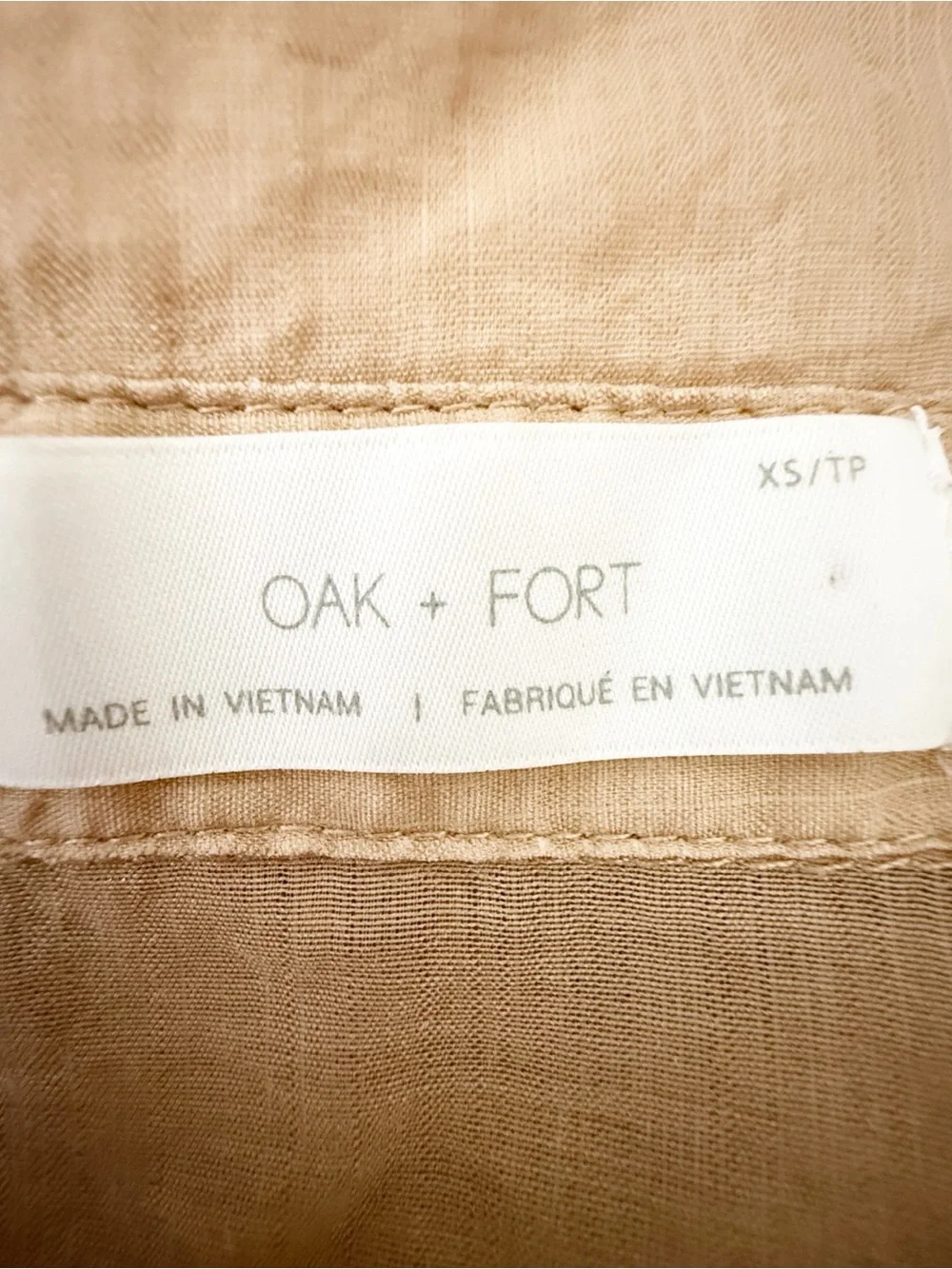 Oak + Fort Brown Button Down Tie Waist Shirt Size XS Business Casual Preppy
